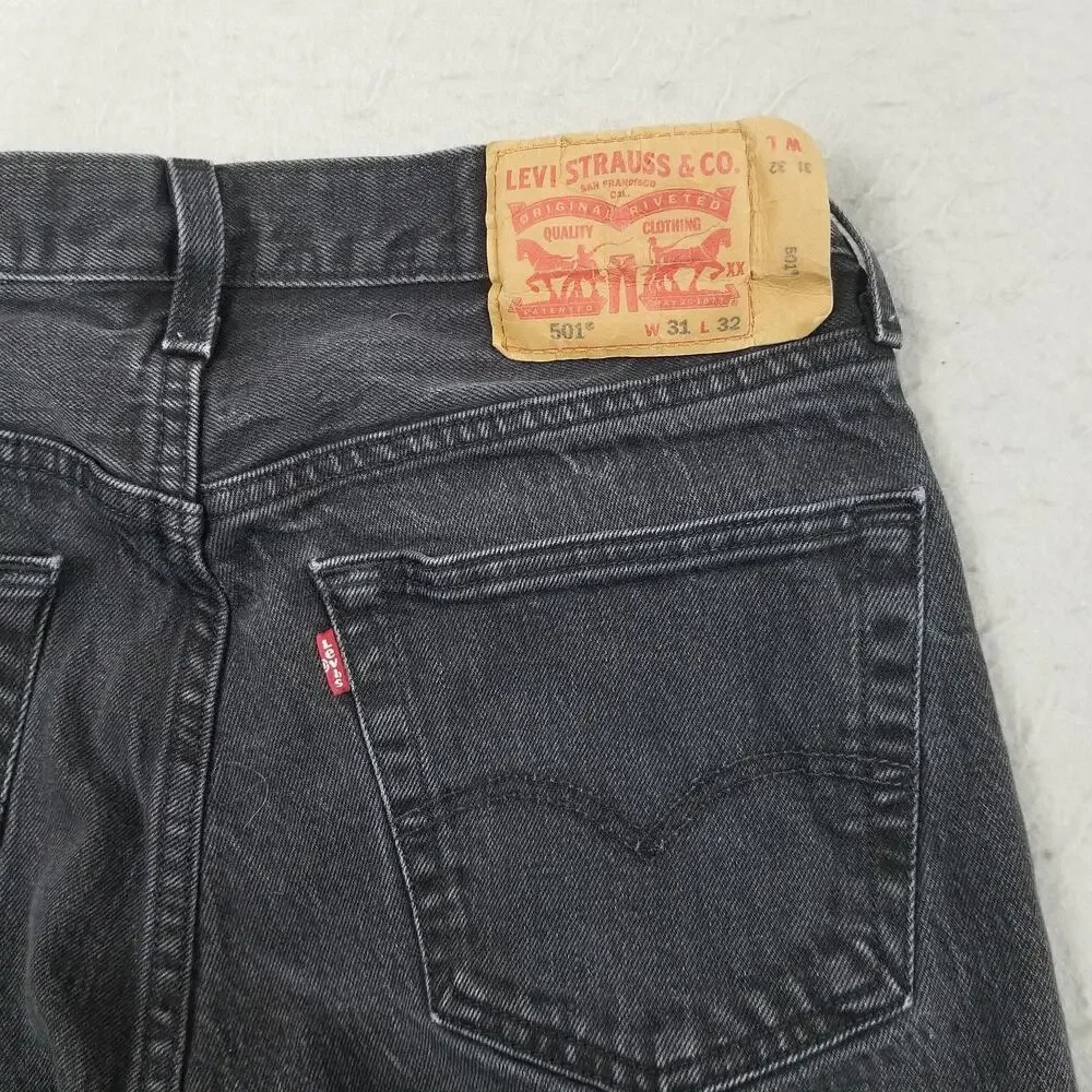 Levis 501 Jeans Mens 31x32 Gray‎ Straight Leg Button Fly Stretch Denim Charcoal